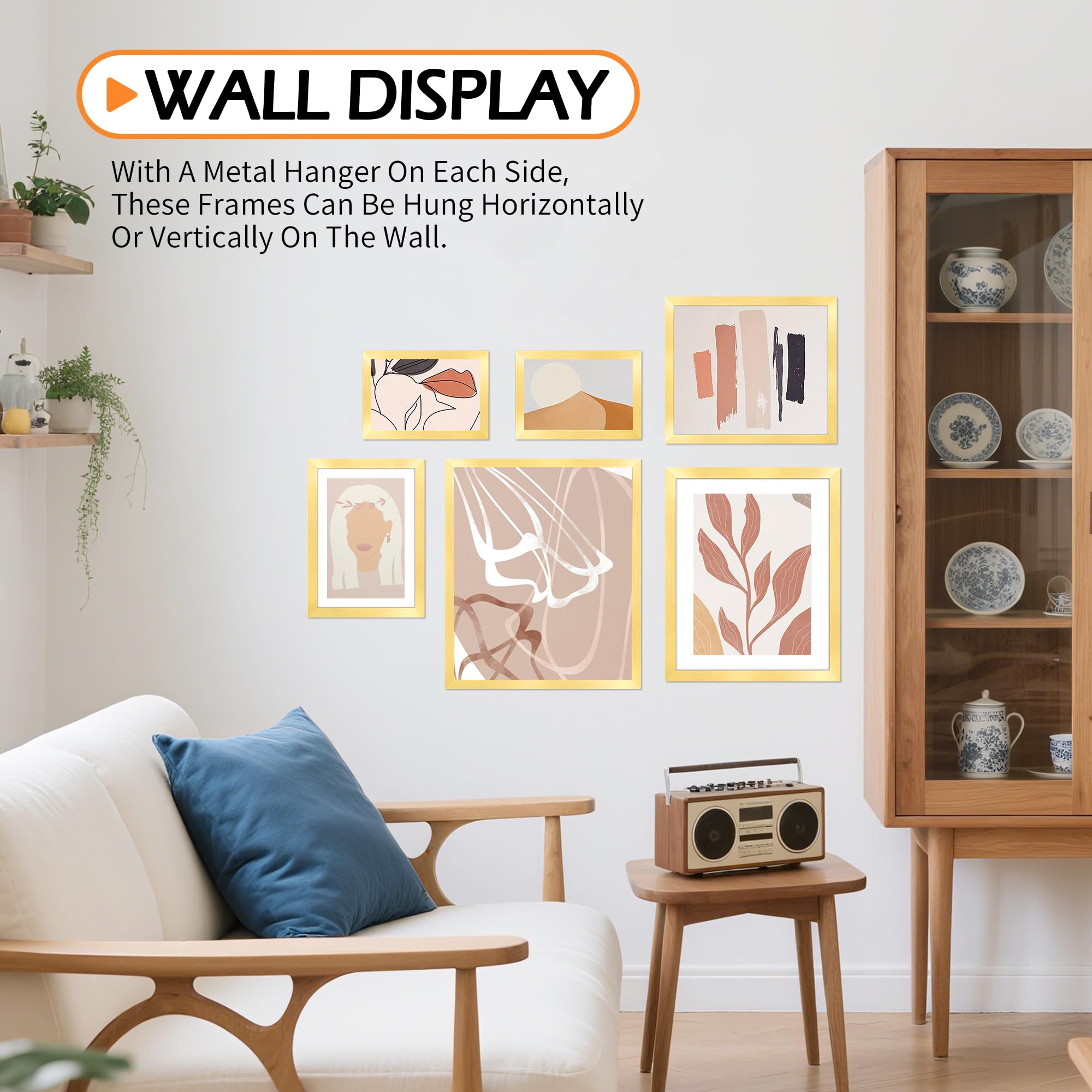 HOMERHYME 8x10 Picture Frame Set of 8, Gold Photo Frames for Gallery Wall Mounting or Table Display, Display Pictures 5x7 with M